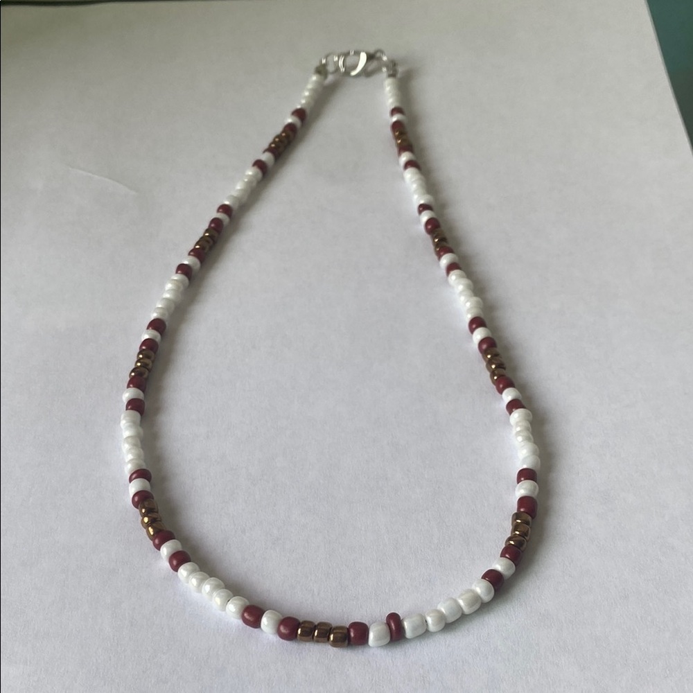 Handmade Beaded Necklace - White and Red